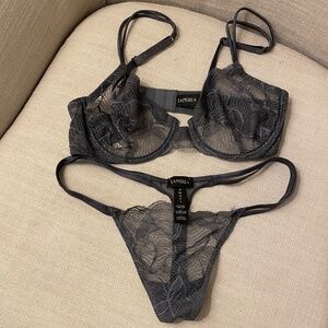 La Perla gray bra (34B) and thong panty (S) set